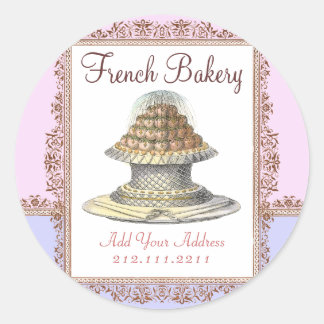 Elegant Vintage Fransk Bakery - Rosa, Lila Runt Klistermärke