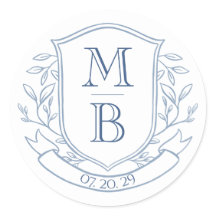 Elegant Vintage Fransk Blå Vapen Monogram Initial