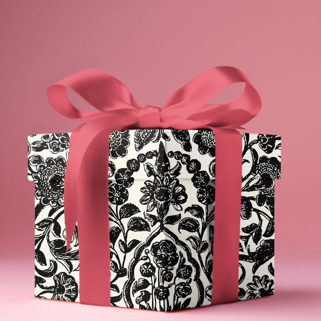 Elegant Vintage Fransk Engraved Blommigt Toile-Bla Presentpapper (Skapare uppladdad)