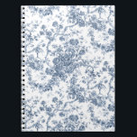 Elegant Vintage Fransk Engraved Blommigt Toile-Blu Anteckningsbok<br><div class="desc">Elegant och porös vintage blå och vit rocka de jouy mönster med exotiska blommor,  vinstockar och bladverk som är sammanflätade med trädgårdar och basket i ro. Mönster anpassades från ett textilfragment av historisk Fransk ca 1910 i Smithsoniska samlingen. Mönster är högt men kan inte tippas.</div>