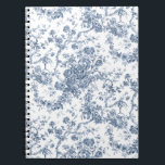 Elegant Vintage Fransk Engraved Blommigt Toile-Blu Anteckningsbok<br><div class="desc">Elegant och porös vintage blå och vit rocka de jouy mönster med exotiska blommor,  vinstockar och bladverk som är sammanflätade med trädgårdar och basket i ro. Mönster anpassades från ett textilfragment av historisk Fransk ca 1910 i Smithsoniska samlingen. Mönster är högt men kan inte tippas.</div>