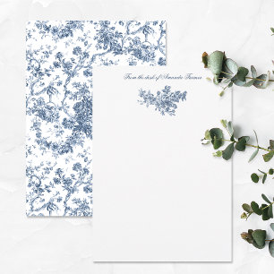 Elegant Vintage Fransk Engraved Blommigt Toile-Blu Anteckningskort