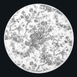 Elegant Vintage Fransk Förhöjt Blommigt Toile- Grå Knopp<br><div class="desc">Elegant- och portaväxt av grått och vit vintage de jouy mönster med exotiska blommor,  vinstockar och bladverk som är sammanflätade med trädgårdar och basket av ro. Mönster anpassades från ett textilfragment av historisk Fransk ca 1910 i Smithsoniska samlingen. Mönster är högt men kan inte tippas.</div>