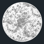 Elegant Vintage Fransk Förhöjt Blommigt Toile- Grå Knopp<br><div class="desc">Elegant- och portaväxt av grått och vit vintage de jouy mönster med exotiska blommor,  vinstockar och bladverk som är sammanflätade med trädgårdar och basket av ro. Mönster anpassades från ett textilfragment av historisk Fransk ca 1910 i Smithsoniska samlingen. Mönster är högt men kan inte tippas.</div>
