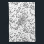 Elegant Vintage Fransk Förhöjt Blommigt Toile- Grå Kökshandduk<br><div class="desc">Elegant- och portaväxt av grått och vit vintage de jouy mönster med exotiska blommor,  vinstockar och bladverk som är sammanflätade med trädgårdar och basket av ro. Mönster anpassades från ett textilfragment av historisk Fransk ca 1910 i Smithsoniska samlingen. Mönster är högt men kan inte tippas.</div>