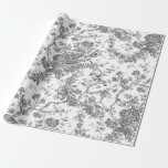 Elegant Vintage Fransk Förhöjt Blommigt Toile- Grå Presentpapper<br><div class="desc">Elegant- och portaväxt av grått och vit vintage de jouy mönster med exotiska blommor,  vinstockar och bladverk som är sammanflätade med trädgårdar och basket av ro. Mönster anpassades från ett textilfragment av historisk Fransk ca 1910 i Smithsoniska samlingen.</div>