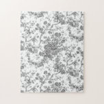 Elegant Vintage Fransk Förhöjt Blommigt Toile- Grå Pussel<br><div class="desc">Elegant- och portaväxt av grått och vit vintage de jouy mönster med exotiska blommor,  vinstockar och bladverk som är sammanflätade med trädgårdar och basket av ro. Mönster anpassades från ett textilfragment av historisk Fransk ca 1910 i Smithsoniska samlingen. Mönster är högt men kan inte tippas.</div>