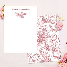 Elegant Vintage Fransk Förhöjt Blommigt Toile-Rosa Anteckningskort