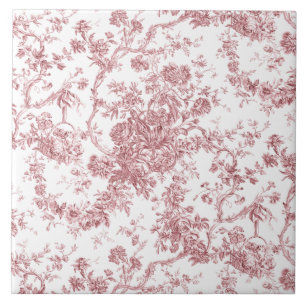Elegant Vintage Fransk Förhöjt Blommigt Toile-Rosa Kakelplatta