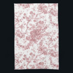 Elegant Vintage Fransk Förhöjt Blommigt Toile-Rosa Kökshandduk<br><div class="desc">Elegant- och portaväxt av rosa och vit vintage de jouy mönster med exotiska blommor,  vinstockar och bladverk som är sammanflätade med trädgårdar och basket av ro. Mönster anpassades från ett textilfragment av historisk Fransk ca 1910 i Smithsoniska samlingen. Mönster är högt men kan inte tippas.</div>