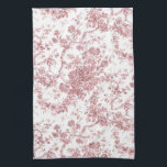 Elegant Vintage Fransk Förhöjt Blommigt Toile-Rosa Kökshandduk<br><div class="desc">Elegant- och portaväxt av rosa och vit vintage de jouy mönster med exotiska blommor,  vinstockar och bladverk som är sammanflätade med trädgårdar och basket av ro. Mönster anpassades från ett textilfragment av historisk Fransk ca 1910 i Smithsoniska samlingen. Mönster är högt men kan inte tippas.</div>
