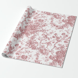 Elegant Vintage Fransk Förhöjt Blommigt Toile-Rosa Presentpapper