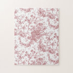 Elegant Vintage Fransk Förhöjt Blommigt Toile-Rosa Pussel<br><div class="desc">Elegant- och portaväxt av rosa och vit vintage de jouy mönster med exotiska blommor,  vinstockar och bladverk som är sammanflätade med trädgårdar och basket av ro. Mönster anpassades från ett textilfragment av historisk Fransk ca 1910 i Smithsoniska samlingen. Mönster är högt men kan inte tippas.</div>