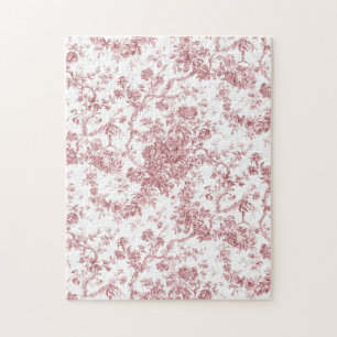 Elegant Vintage Fransk Förhöjt Blommigt Toile-Rosa Pussel