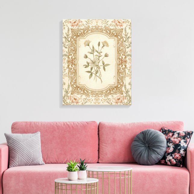 Elegant Vintage Fransk Graverad Blommönster Canvastryck (Insitu (Vardagsrum))