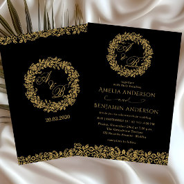 Elegant Vintage Fransk Guld Blommig Bröllop Inbjudningar