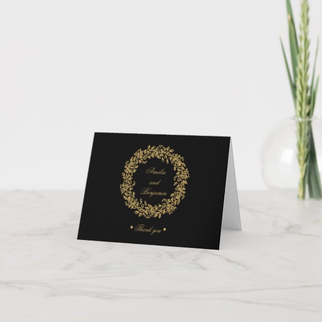 elegant Vintage Fransk Guld Blommig Tack Kort (Framsida)