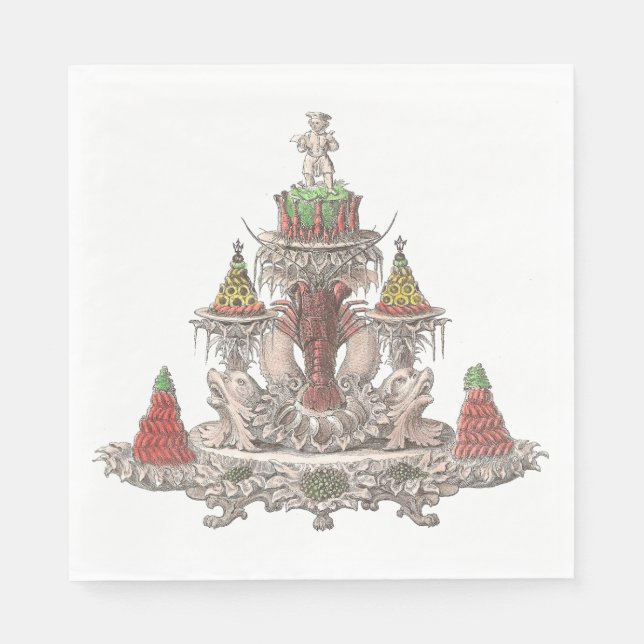 Elegant Vintage Fransk Kräftor/kräftbensin Pappersservett (Framsidan)