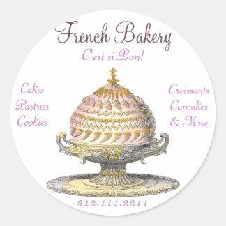 Elegant Vintage Fransk Pastries: Bakery, Cake Shop Runt Klistermärke