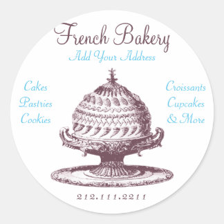 Elegant Vintage Fransk Pastries: Bakery, Cake Shop Runt Klistermärke