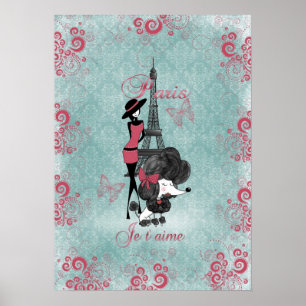 Elegant vintage Fransk pudel flickor silhuette Poster