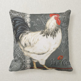 Elegant vintage Fransk Tupp svart grått och vitt Kudde