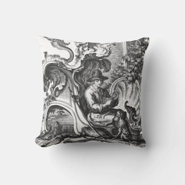 Elegant vintage franska svartvita Toile Kudde (Framsida)