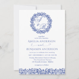 Elegant Vintage French  Blue Floral Wedding Inbjudningar