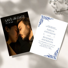 Elegant Vintage French  Blue Floral Wedding  Inbjudningar