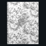 Elegant Vintage French Engraved Floral Toile-Grey Anteckningsbok<br><div class="desc">Elegant and ornate grey and white vintage toile de jouy pattern featuring exotic flowers,  vines and foliage intertwined with garlands and baskets of roses. This pattern was adapted from an historic French textile fragment ca 1910 in the Smithsonian collection. Pattern is high res but cannot be tiled.</div>