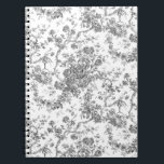 Elegant Vintage French Engraved Floral Toile-Grey Anteckningsbok<br><div class="desc">Elegant and ornate grey and white vintage toile de jouy pattern featuring exotic flowers,  vines and foliage intertwined with garlands and baskets of roses. This pattern was adapted from an historic French textile fragment ca 1910 in the Smithsonian collection. Pattern is high res but cannot be tiled.</div>