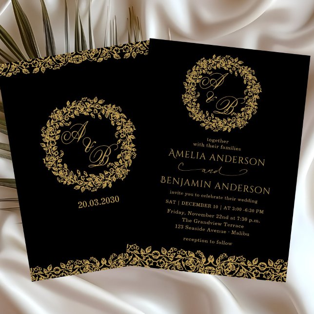 Elegant Vintage French  Gold Floral Wedding Inbjudningar (Skapare uppladdad)