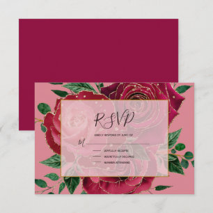 Elegant Vintage Glam Red Rosa Guld Ro Bröllop OSA Kort