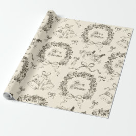 Elegant Vintage God jul Bows Beige Toile Presentpapper