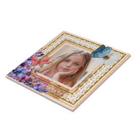 Elegant Vintage Gold Frame Mosaic Photo Keepsake T Kakelplatta