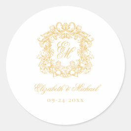 Elegant Vintage Gold Monogram Crest Wedding  Runt Klistermärke