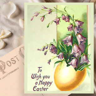 Elegant Vintage Golden Påskägg och Blommigt Vykort