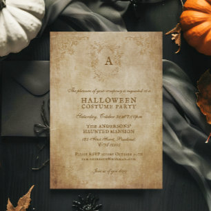 Elegant Vintage Gotisk Åldrad Pappers Halloweenfes Inbjudningar