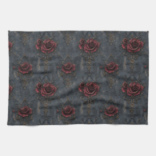 Elegant vintage gotisk mönster med röda rosor  kökshandduk
