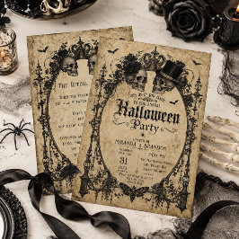 Elegant Vintage Gotisk Skalle Halloweenfest Inbjudningar