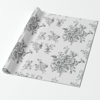 Elegant Vintage Grå Blommig Toile Presentpapper
