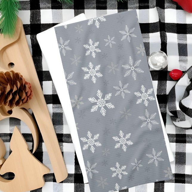 Elegant Vintage Grått Snöflingor mönster jul Kökshandduk (Elegant Vintage Grey Snowflakes pattern Christmas Kitchen Towel)