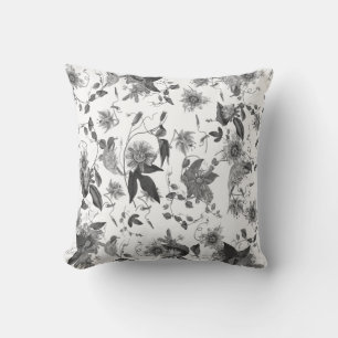 Elegant Vintage Grått White Passion Flowers Kudde