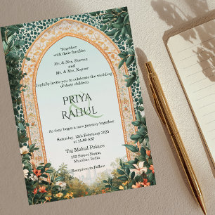 Elegant Vintage Greenery Blommigt India Bröllop Inbjudningar
