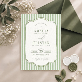 Elegant Vintage Grön Rand Bröllop Inbjudningar
