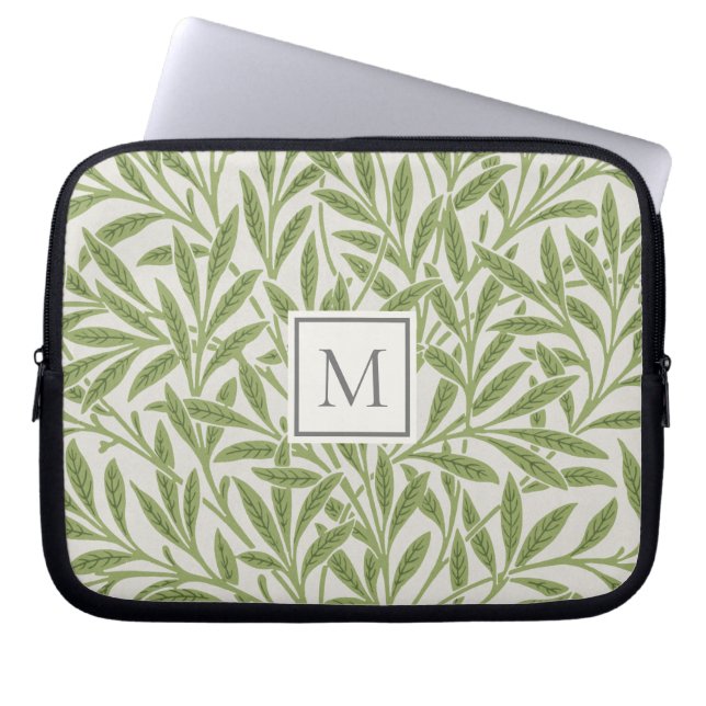 Elegant Vintage Gröna Pilblad Monogram Laptop Fodral (Framsidan)