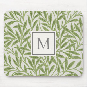 Elegant Vintage Gröna Pilblad Monogram Musmatta