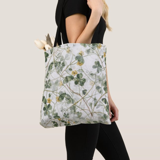 Elegant Vintage Grönt Guld botaniska illustratione Tygkasse (Närbild)