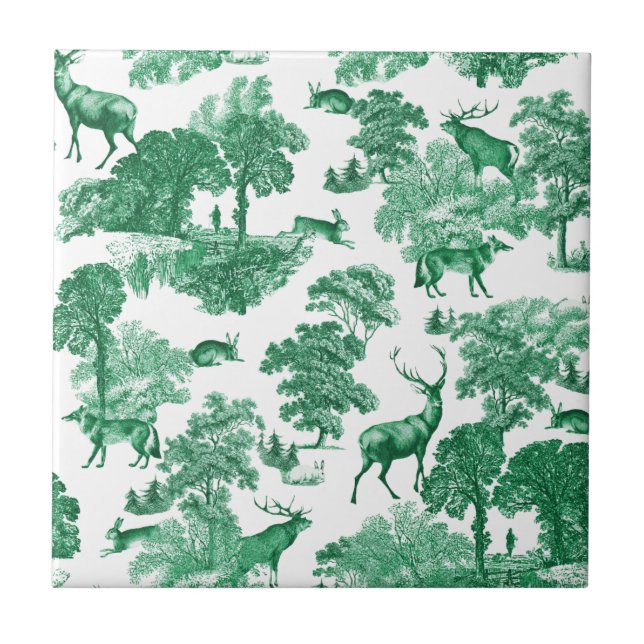Elegant Vintage Grönt Hjort Toile Sömlös Kakelplatta (Framsidan)