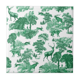 Elegant Vintage Grönt Hjort Toile Sömlös Kakelplatta